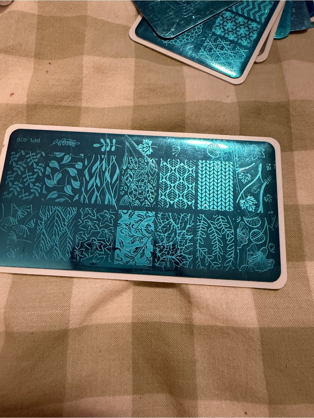 Teal Nail Stamping Plate with Botanical Designs